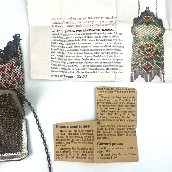 MANDALIAN MFG CO Antique Brass Mesh Fringe Trim Evening Bag Art Deco Gatsby 30s - Picture 12 of 13